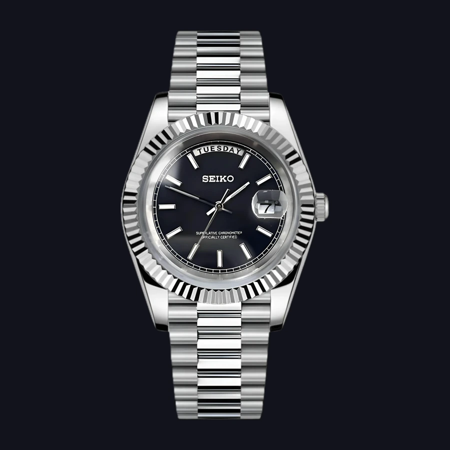 Seiko Day-Date Mod Watch – Black Dial Automatic 39mm