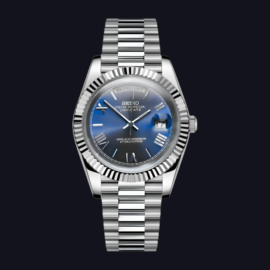 Seiko Day-Date Mod Watch – Navy Blue Dial Automatic 39mm
