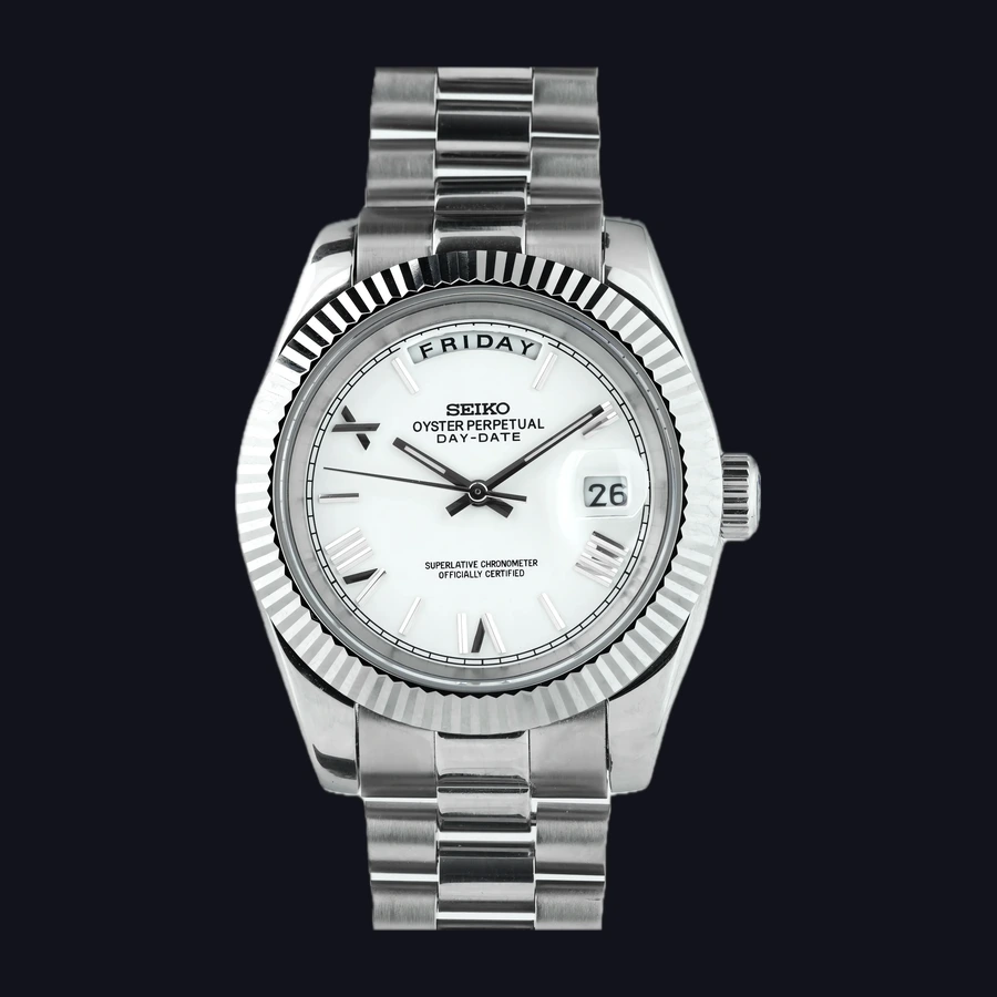 Seiko Day-Date Mod Watch – Pearl White Dial Automatic 39mm