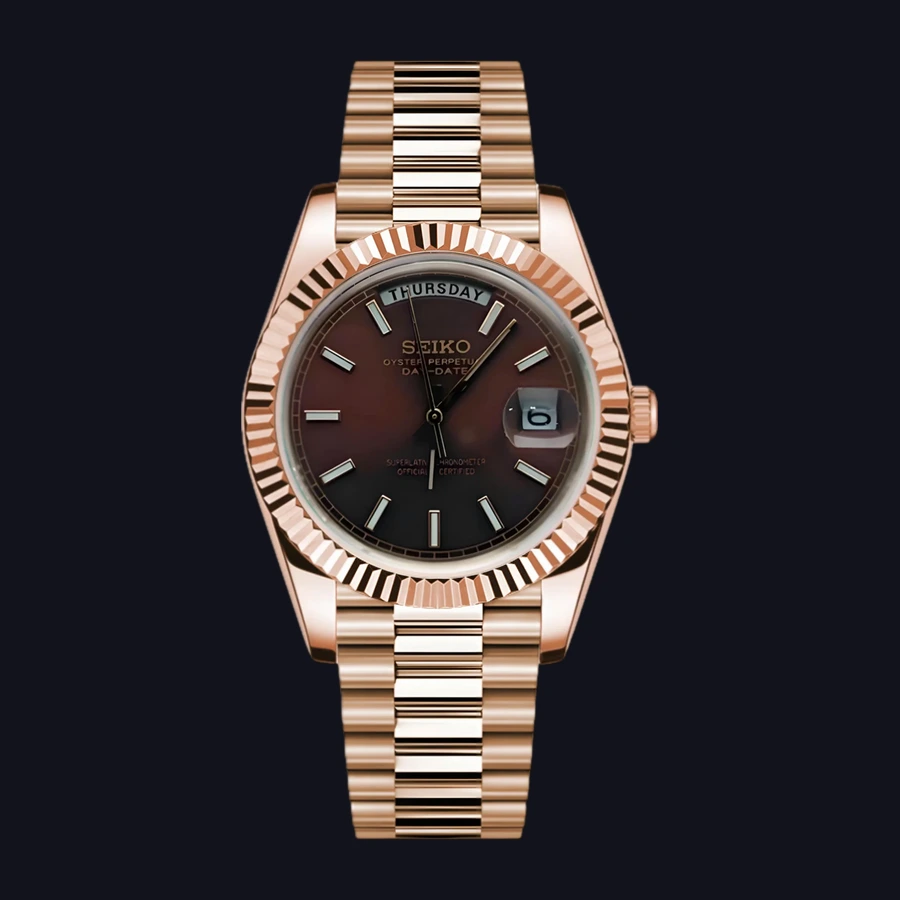 Seiko Day-Date Mod Watch – Rose Gold Chocolate Dial Automatic 39mm