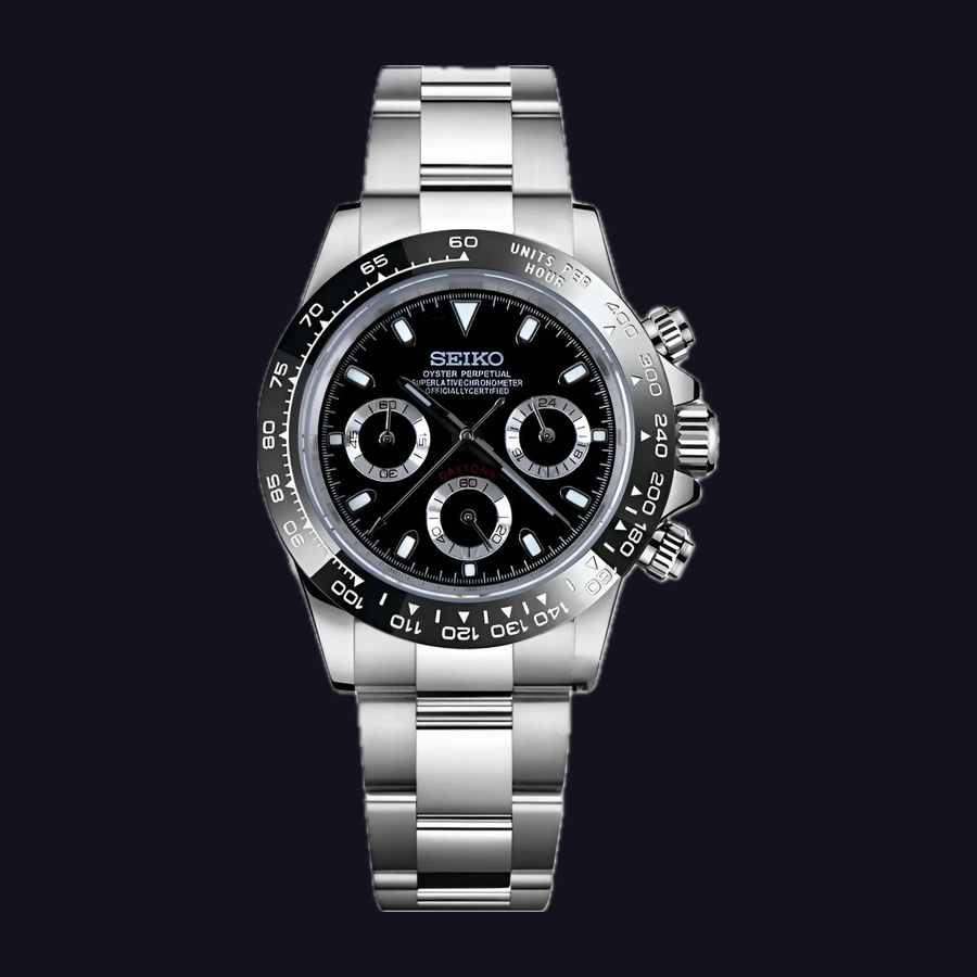 Seiko Daytona Mod Watch – Black Dial Chronograph 40mm