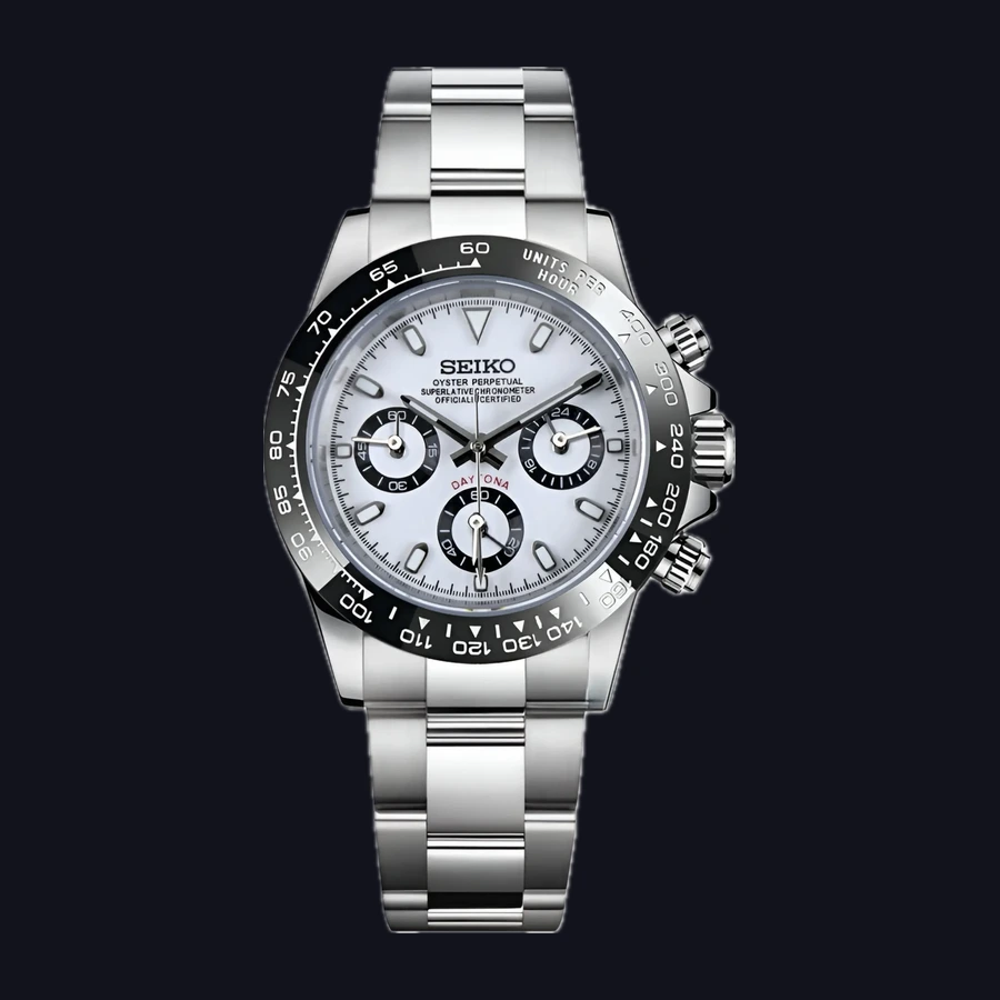 Seiko Panda Daytona Mod Watch – White Dial Chronograph 40mm