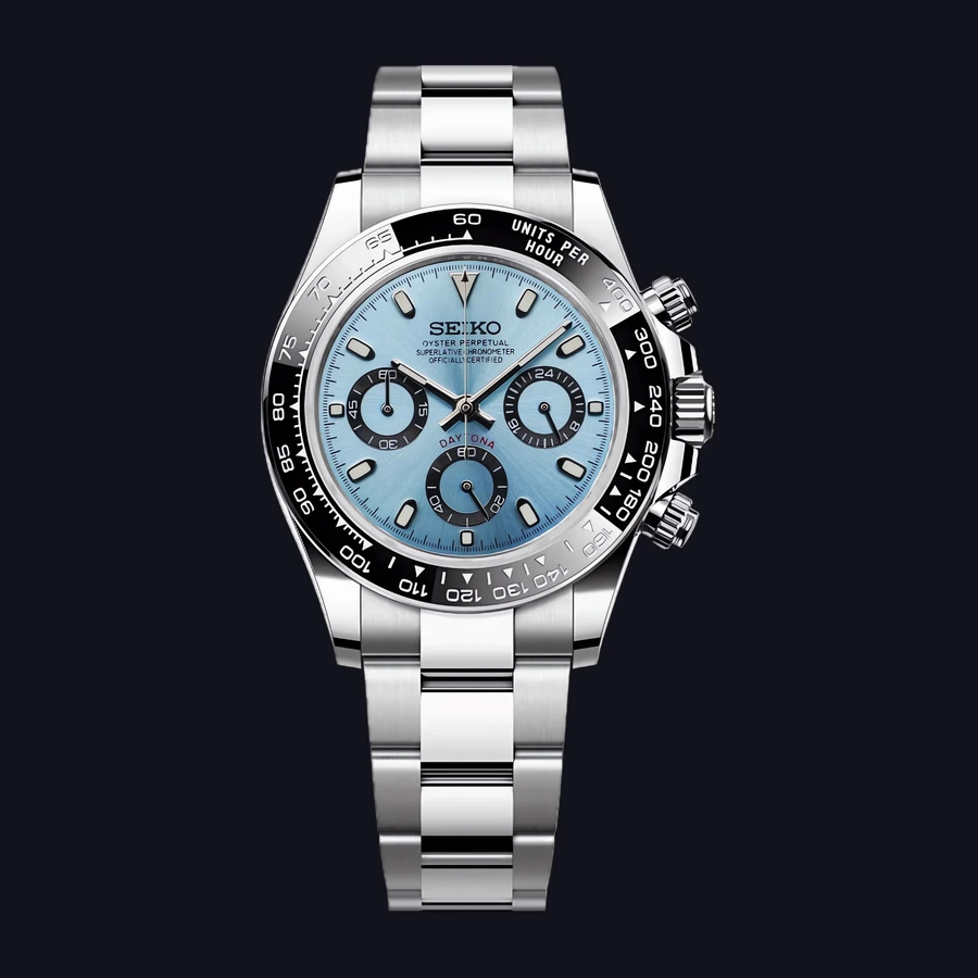 Seiko Daytona Mod Watch – Platinum Dial Chronograph 40mm