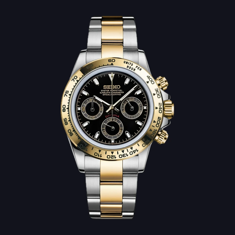 Seiko Daytona Mod Watch – Two-Tone – Black Dial Chronograph 40mm