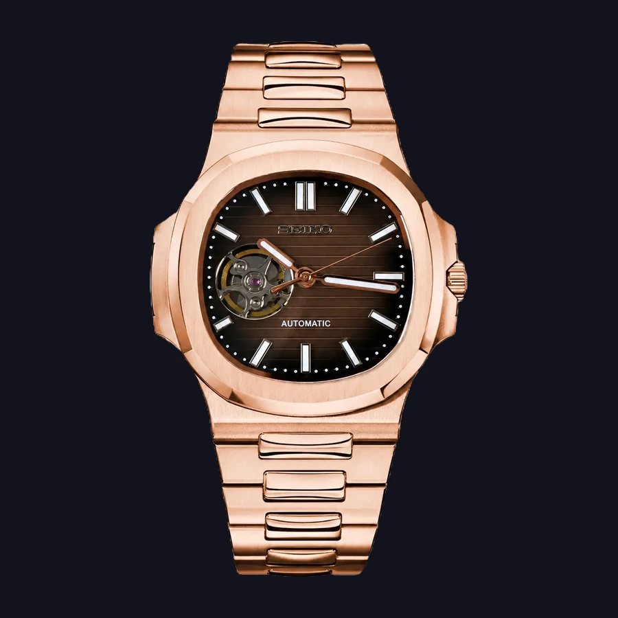 Seiko Nautilus Mod Watch – Rose-gold Chocolate Dial Open Heart Automatic 41mm