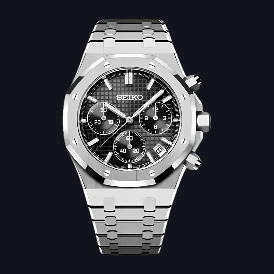 Seiko Royal Oak Mod Watch – Black Dial Chronograph 41mm