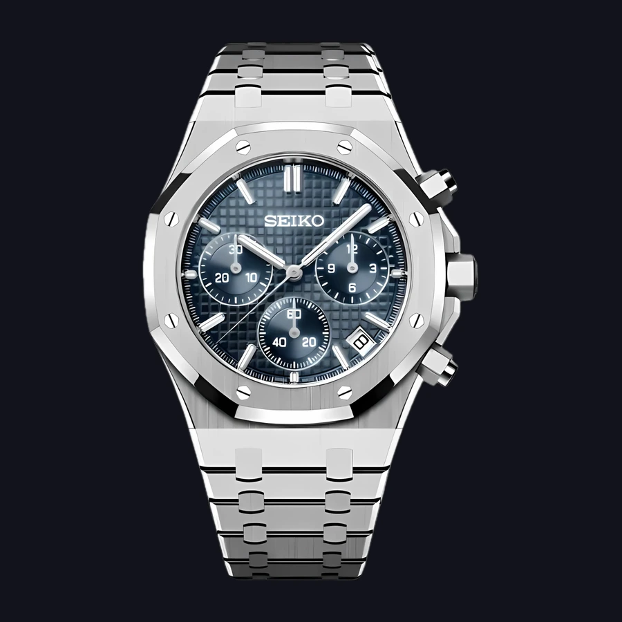 Seiko Royal Oak Mod Watch – Navy Blue Dial Chronograph 41mm