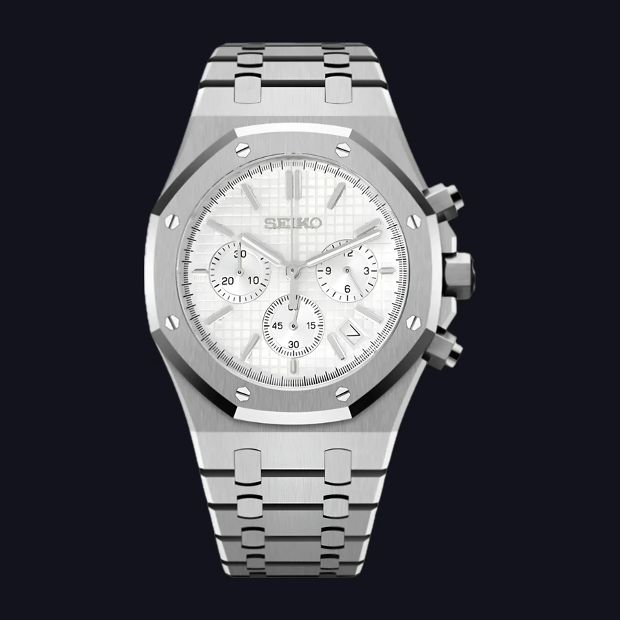 Seiko Royal Oak Mod Watch – White Dial Chronograph 41mm